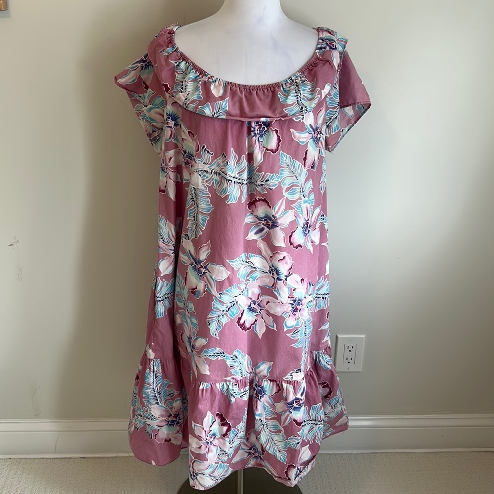 Hilo Hattie Pink Floral Off  Shoulder Dress